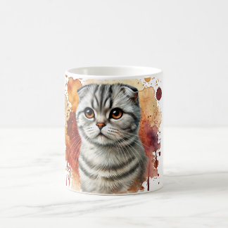 Scottish Fold Silver Tabby Cat Watercolor Coffee Mug