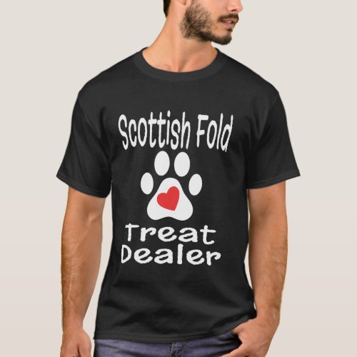 Scottish Fold Treat Dealer Cat Paw Print Heart Lov T-Shirt