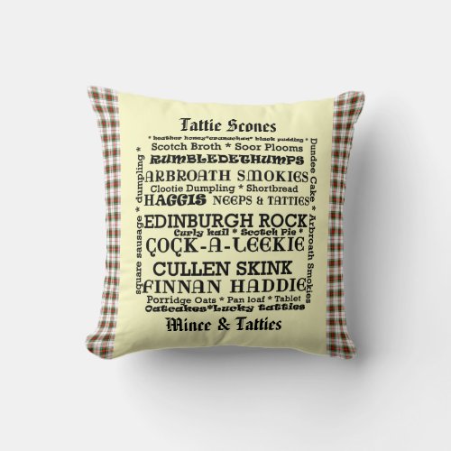 Scottish Food Menu Tartan Cushion