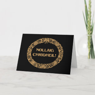 Scottish Gaelic Christmas Wreath Gold-effect Black Holiday Card