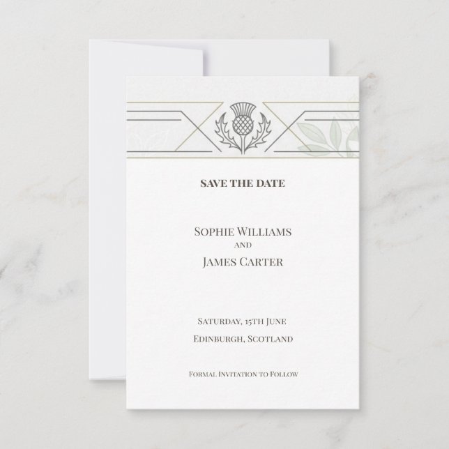 Scottish Geometric Thistle Save the Date Card (Front)