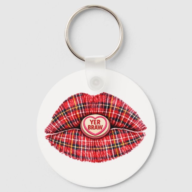 Scottish Gift Tartan Lips Love Pop Art Keychain (Front)