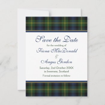 Scottish Gordon Tartan Wedding Save The Date Card by wasootch at Zazzle
