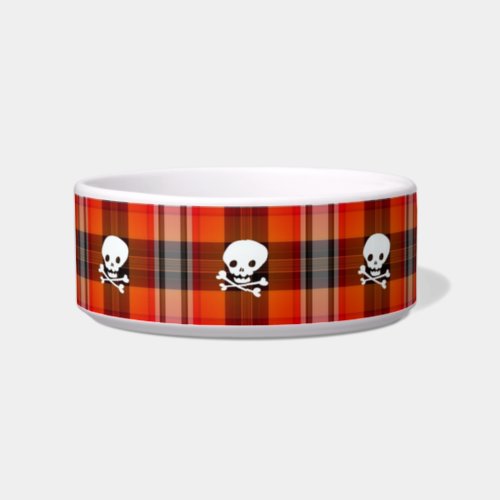 scottish goth skulls plaid cat food bowl