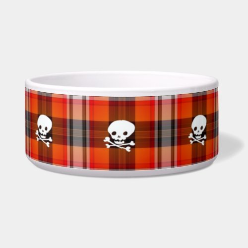 scottish goth skulls plaid cat food bowl