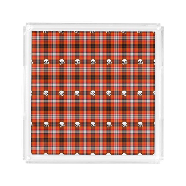 Scottish goth skulls plaid serving tray (Front)