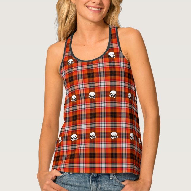 Scottish goth skulls plaid tank top (Front)