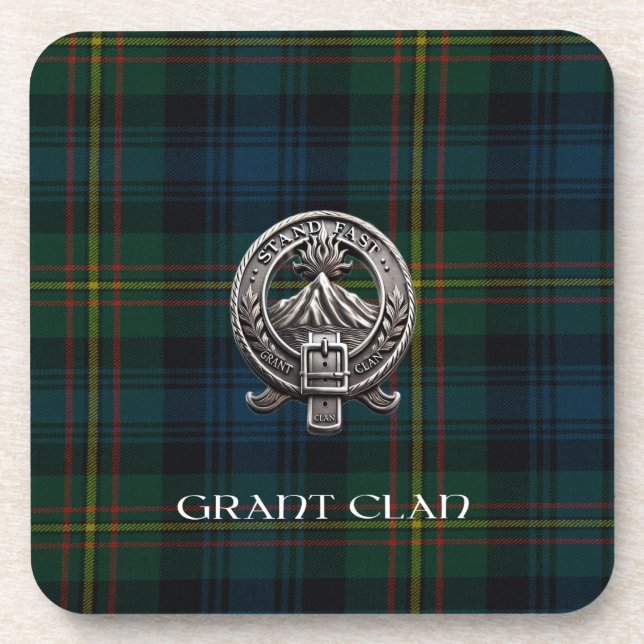 Scottish Grant Clan Tartan & Crest Beverage Coaster (Front)