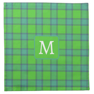 Scottish green &blue Plaid tartan monogram Cloth Napkin