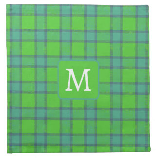 Scottish green &blue Plaid tartan monogram Cloth Napkin