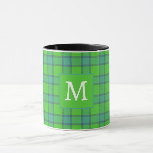 Scottish green &blue Plaid tartan monogram name Mug