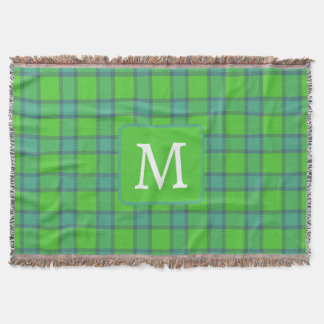 Scottish green &blue Plaid tartan monogram Throw Blanket
