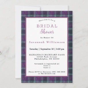 Scottish Green Purple Tartan Bridal Shower Invitation