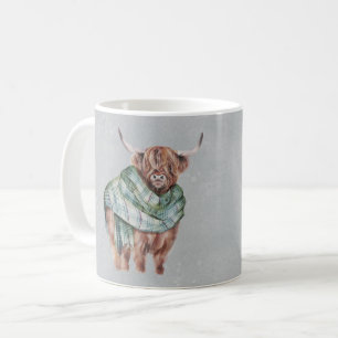 Scottish Green Tartan Highland Cow Personalized Coffee Mug