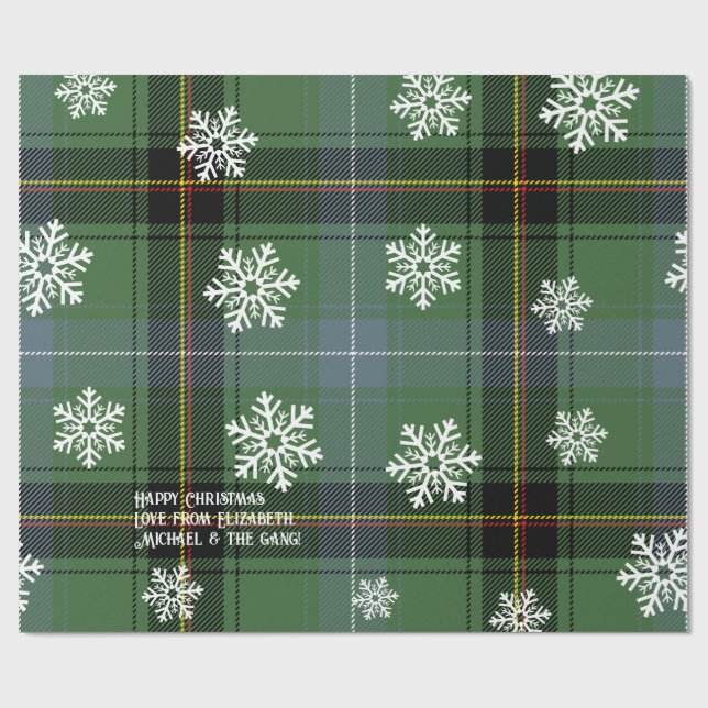 Scottish Green Tartan Snowflake Personalized Xmas Wrapping Paper (Flat)