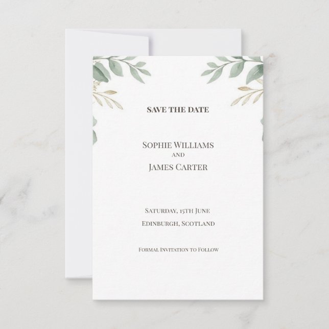 Scottish Greenery Save the Date Card (Front)