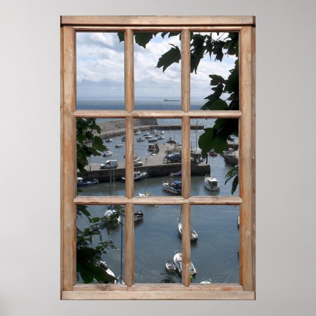 Scottish Harbor View from a Window Poster (Front)