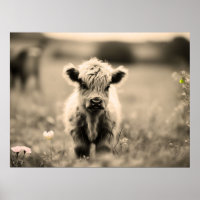 Scottish Highland Calf Baby Cow Miniature Sepia