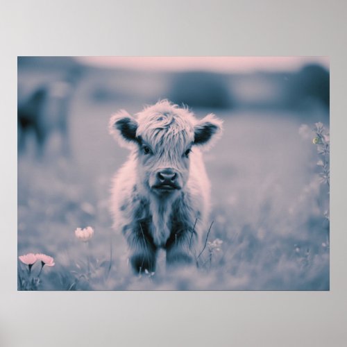Scottish Highland Calf Baby Cow Pink Tint Print