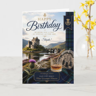 Scottish Highland Castle Birthday Whisky & Thistle Card