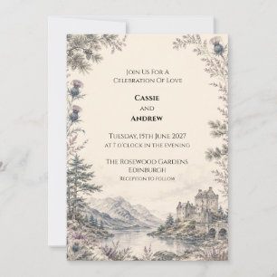 Scottish Highland Castle Loch Thistle Wedding Invitation