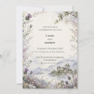 Scottish Highland Castle Loch Thistle Wedding Invitation
