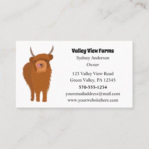 Scottish Highland Cattle Cow Graphic Custom Business Card