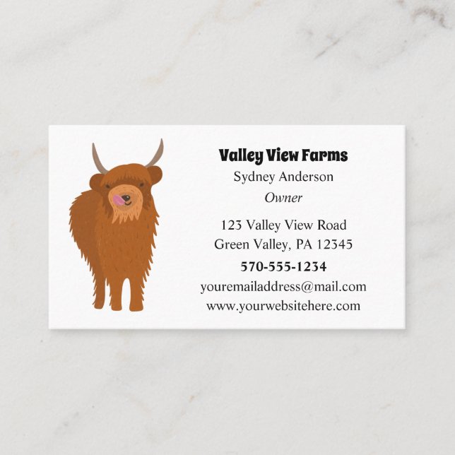 Scottish Highland Cattle Cow Graphic Custom Business Card (Front)