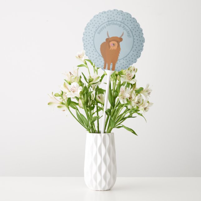 Scottish Highland Cattle Cow Graphic Personalized Balloon (Vase)
