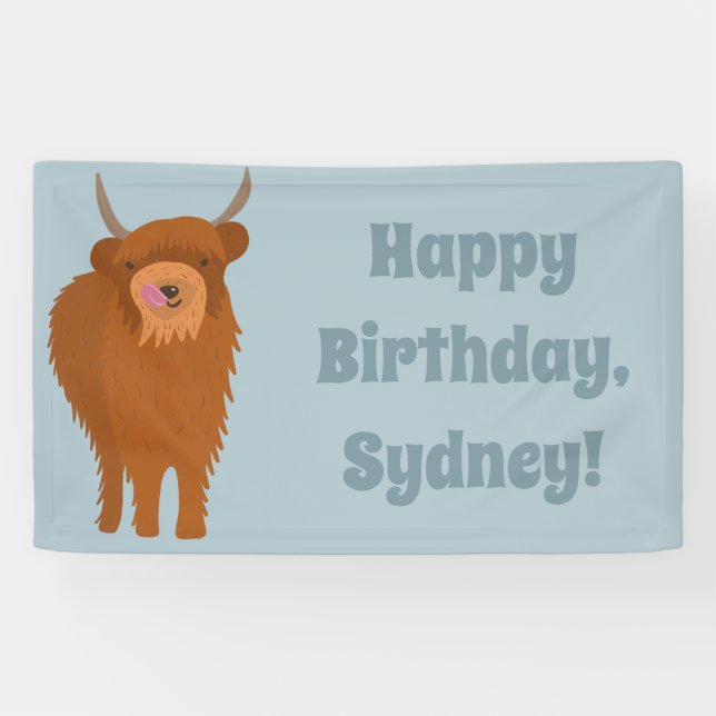 Scottish Highland Cattle Cow Graphic Personalized Banner (Horizontal)