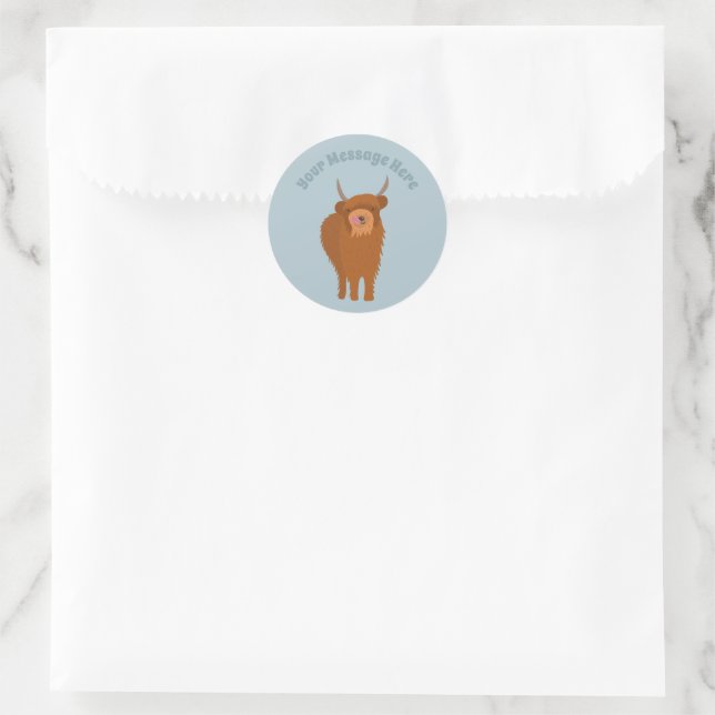Scottish Highland Cattle Cow Graphic Personalized Classic Round Sticker (Bag)