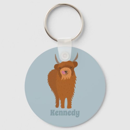 Scottish Highland Cattle Cow Graphic Personalized Keychain