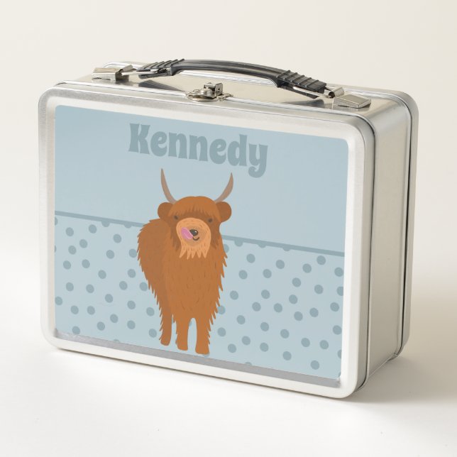Scottish Highland Cattle Cow Graphic Personalized Metal Lunch Box (Front)
