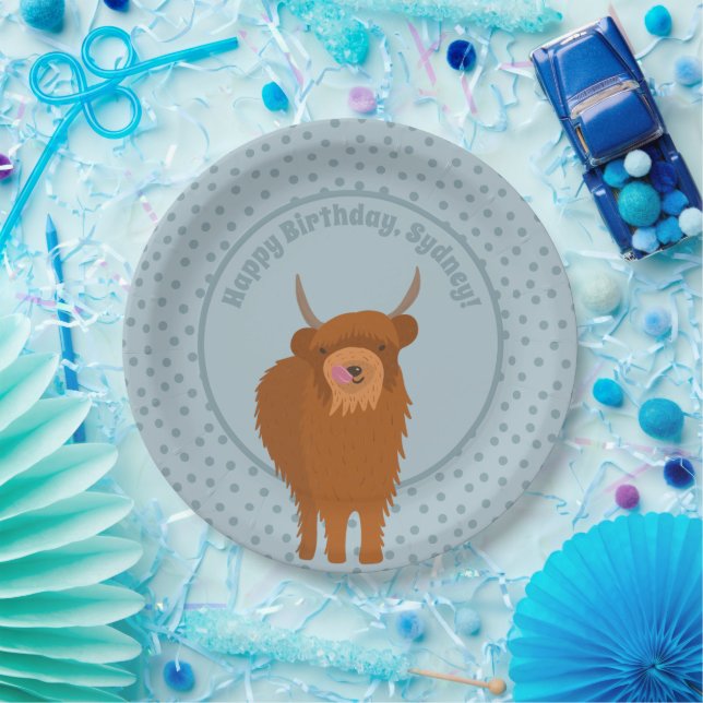 Scottish Highland Cattle Cow Graphic Personalized Paper Plates (Party)
