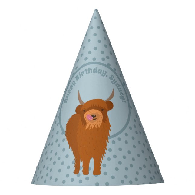 Scottish Highland Cattle Cow Graphic Personalized Party Hat (Front)