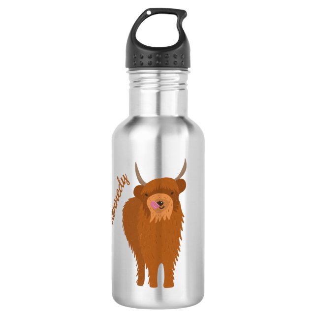 Scottish Highland Cattle Cow Graphic Personalized Stainless Steel Water Bottle (Front)