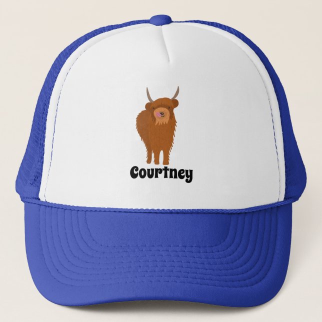 Scottish Highland Cattle Cow Graphic Personalized Trucker Hat (Front)