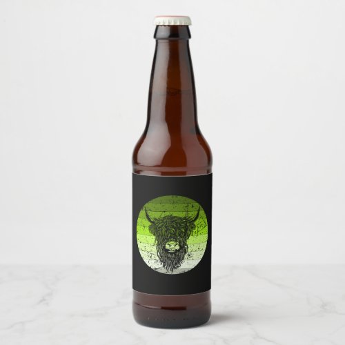 Scottish Highland Cattle Retro Beer Bottle Label