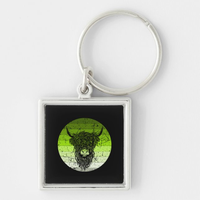 Scottish Highland Cattle Retro Keychain (Front)