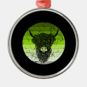Scottish Highland Cattle Retro Metal Ornament