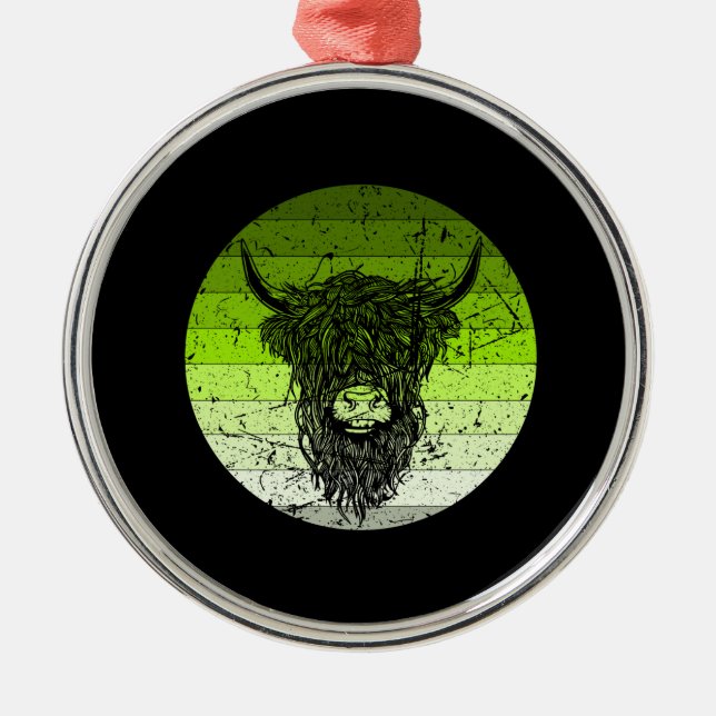 Scottish Highland Cattle Retro Metal Ornament (Front)