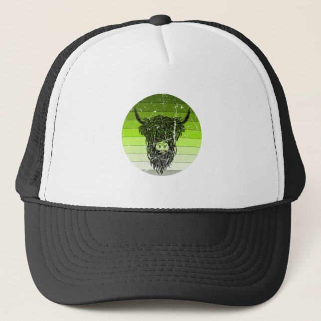 Scottish Highland Cattle Retro Trucker Hat (Front)