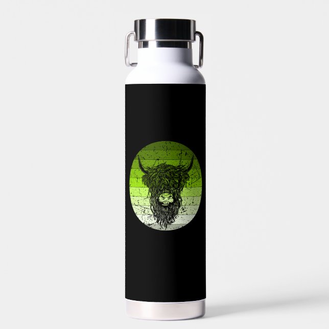 Scottish Highland Cattle Retro Water Bottle (Front)