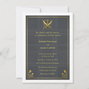Scottish Highland Claymore Gray Tartan Invitation
