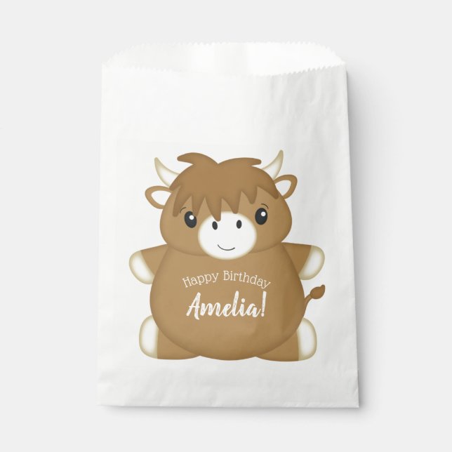 Scottish Highland Coo Cow Birthday Party Favor Bag (Front)