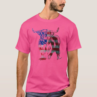 Scottish Highland Cow America Usa Flag Farmer High T-Shirt