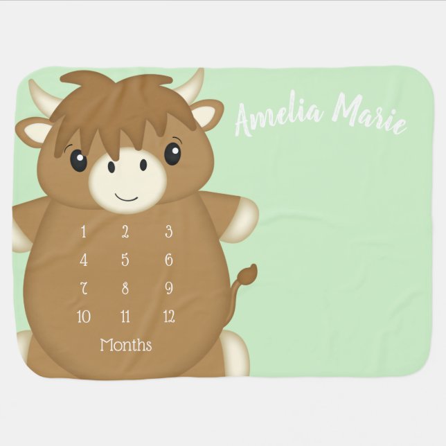 Scottish Highland Cow Baby Shower Baby Blanket (Horizontal)