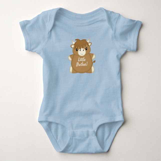 Scottish Highland Cow Baby Shower Blue Baby Bodysuit (Front)