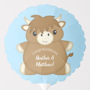 Scottish Highland Cow Baby Shower Blue Balloon