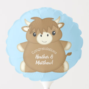 Scottish Highland Cow Baby Shower Blue Balloon